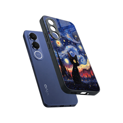 Starry Whiskers sleek vivo v70 fe cover with tempered glass back and TPU edges