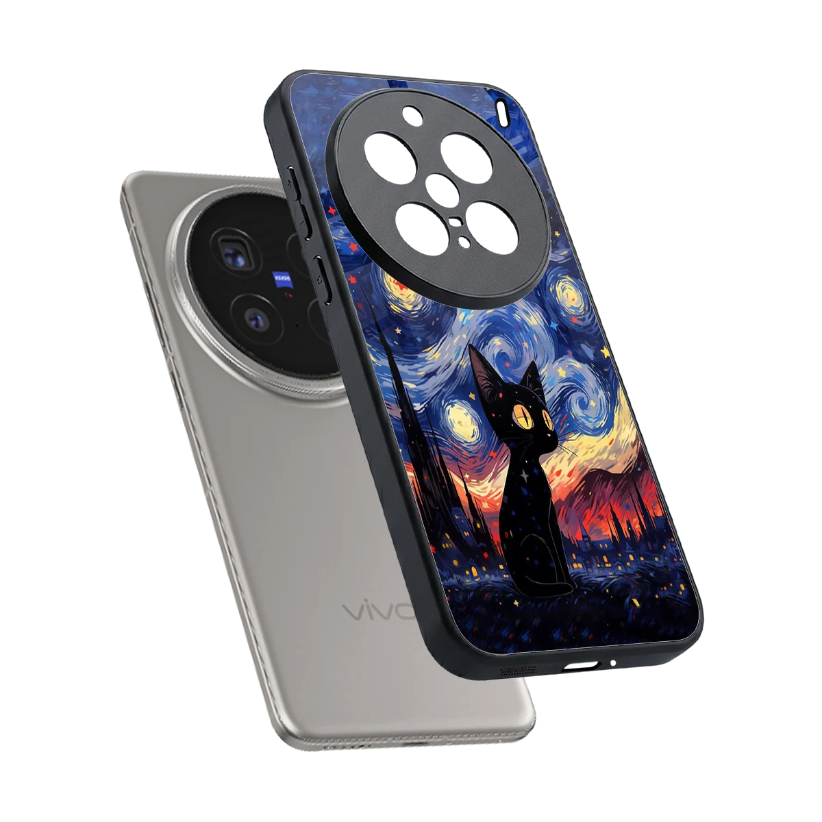 Starry Whiskers sleek vivo x200 pro cover with tempered glass back and TPU edges