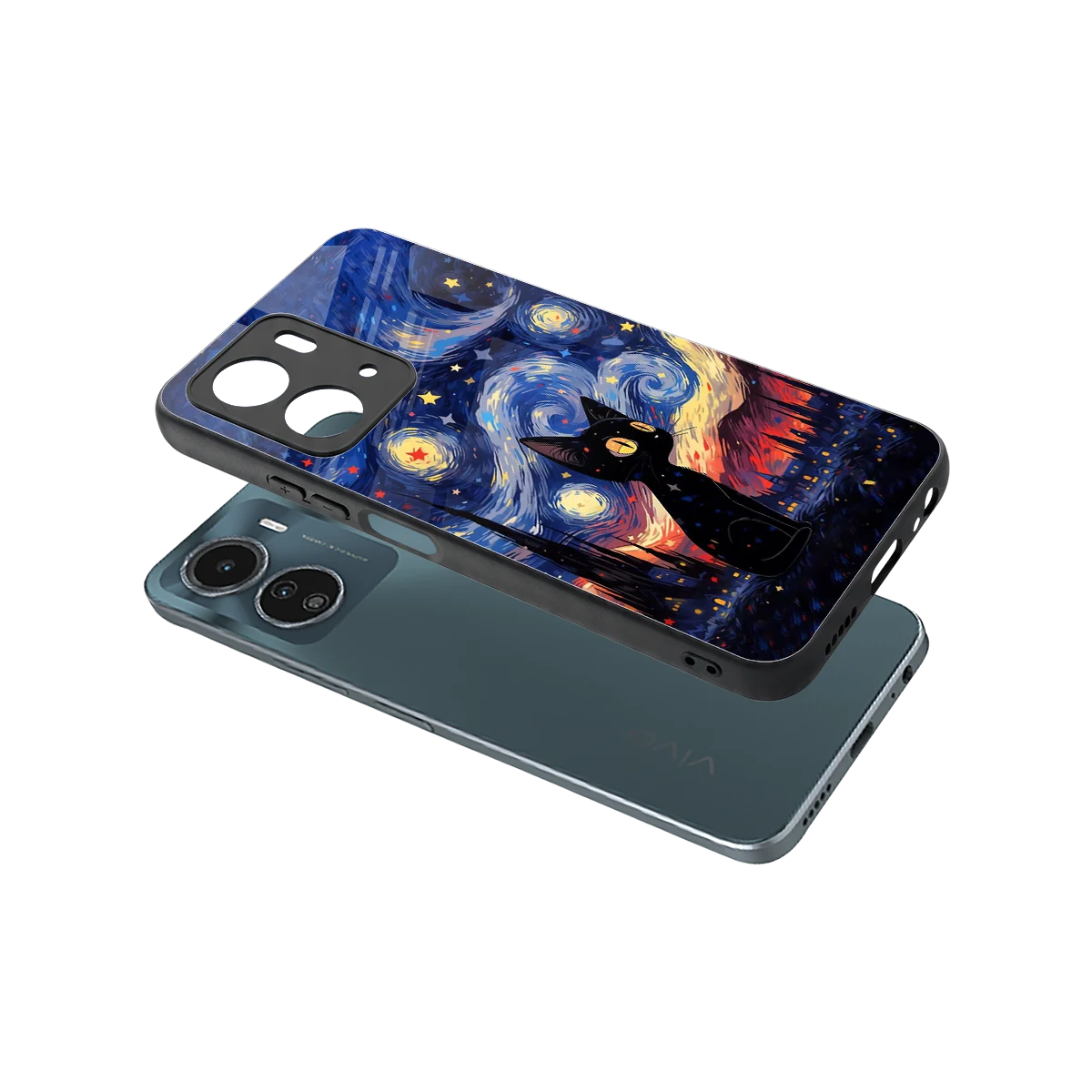 Starry Whiskers sleek vivo y16 cover with tempered glass back and TPU edges