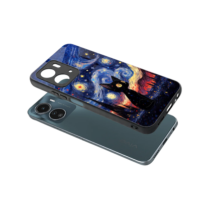 Starry Whiskers sleek vivo y16 cover with tempered glass back and TPU edges