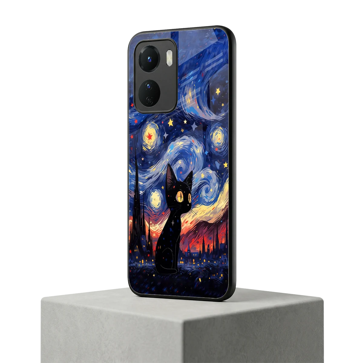 Starry Whiskers vivo y16 mobile cover | shockproof glass phone case