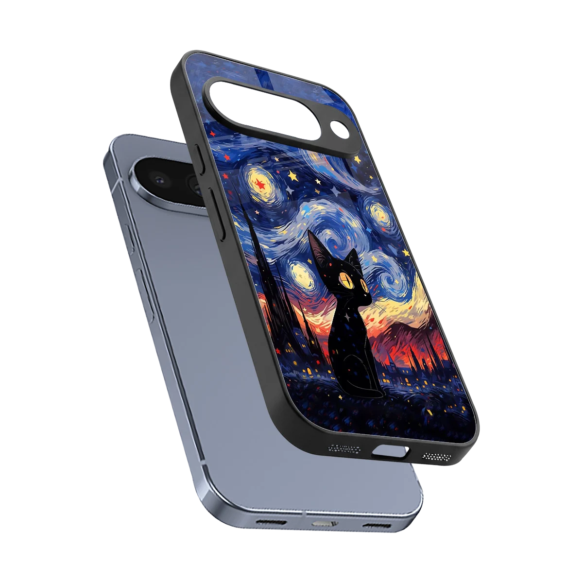Starry Whiskers sleek google pixel 10 cover with tempered glass back and TPU edges