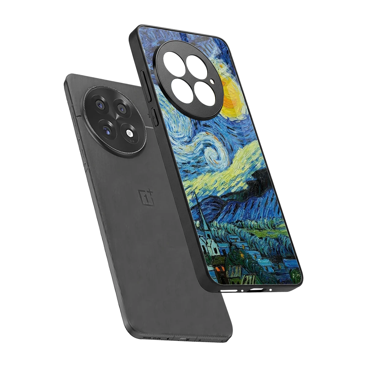 Starry night sleek oneplus 13 cover with tempered glass back and TPU edges