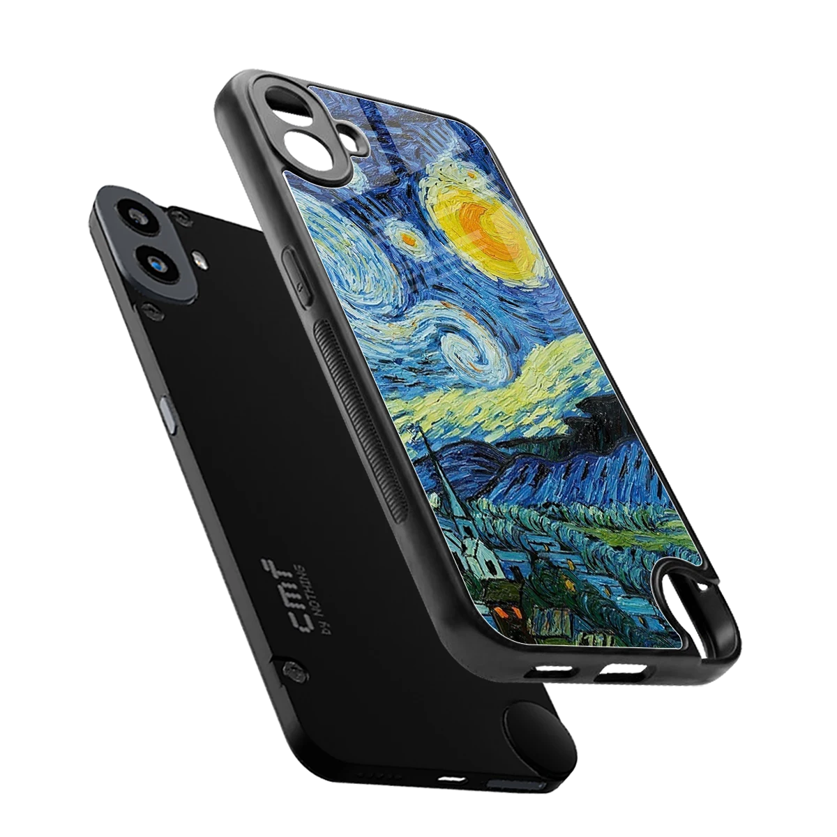 Starry night sleek cmf nothing phone 1 cover with tempered glass back and TPU edges