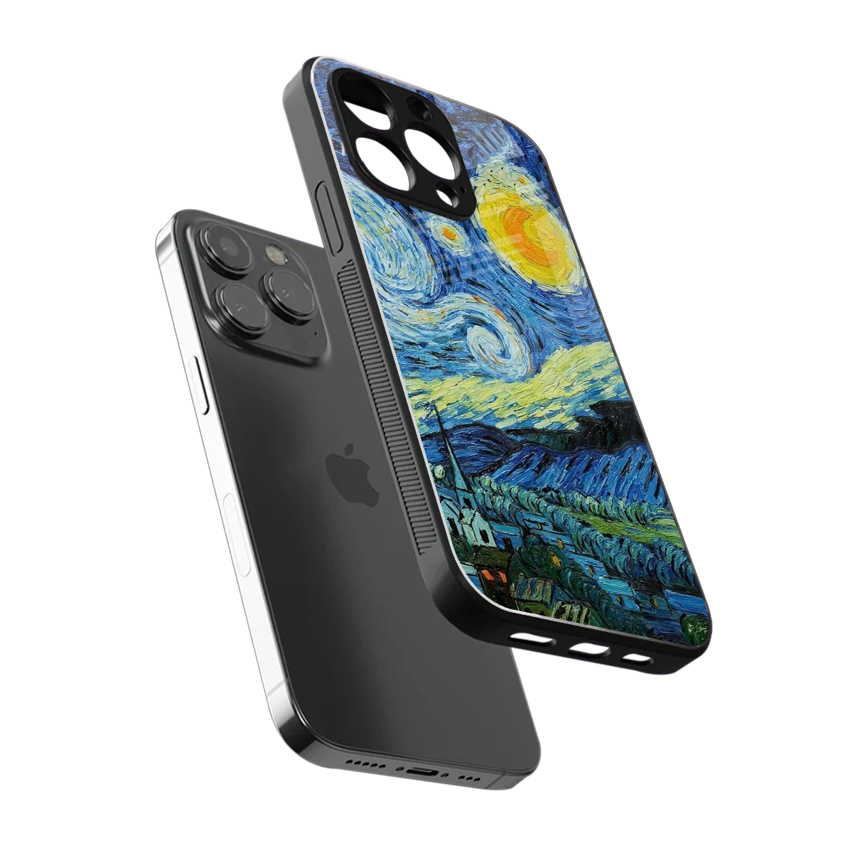Starry night sleek iphone 13 pro max cover with tempered glass back and TPU edges