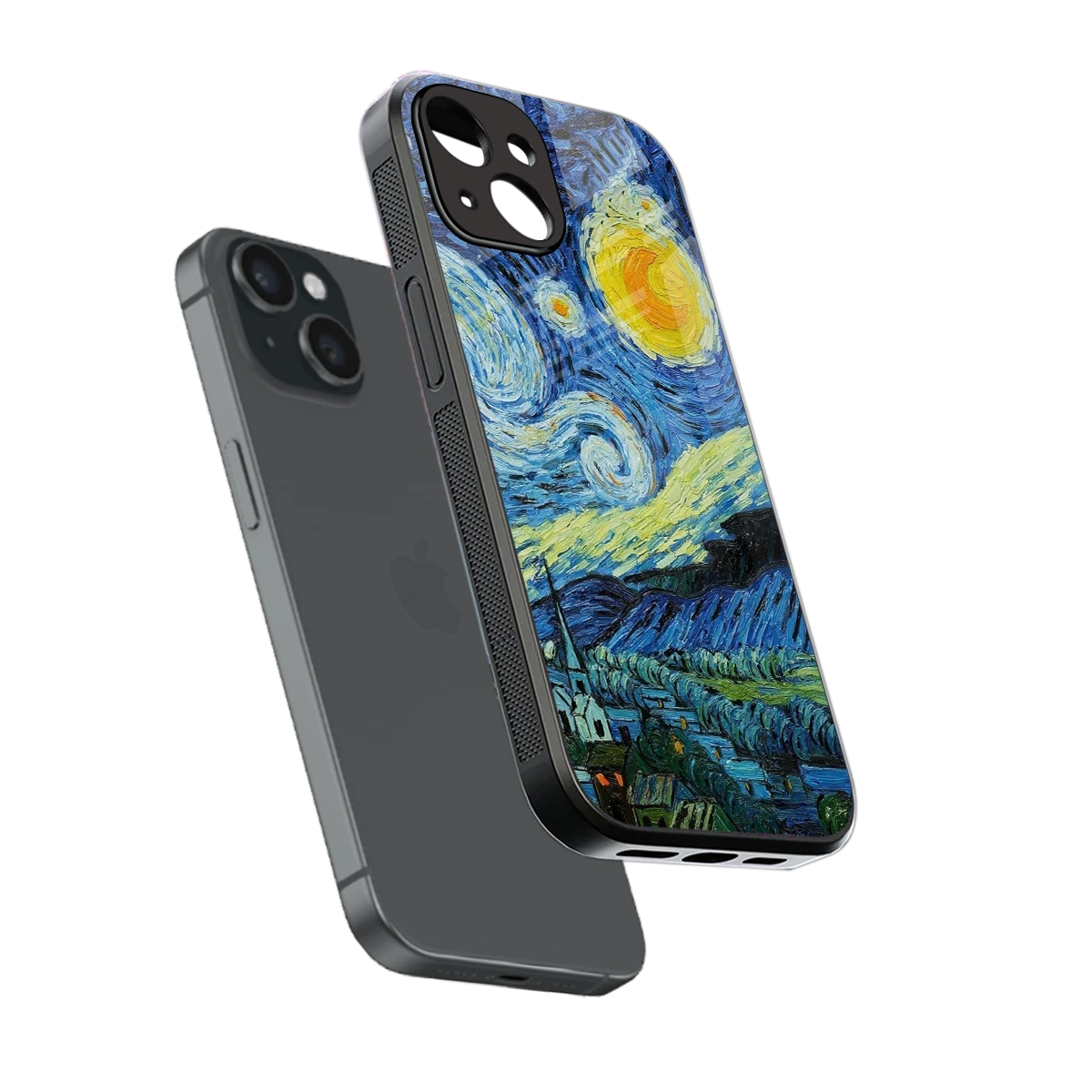 Starry night sleek iphone 13 cover with tempered glass back and TPU edges