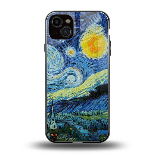 Starry night back phone cover | glass case for iphone 14 plus