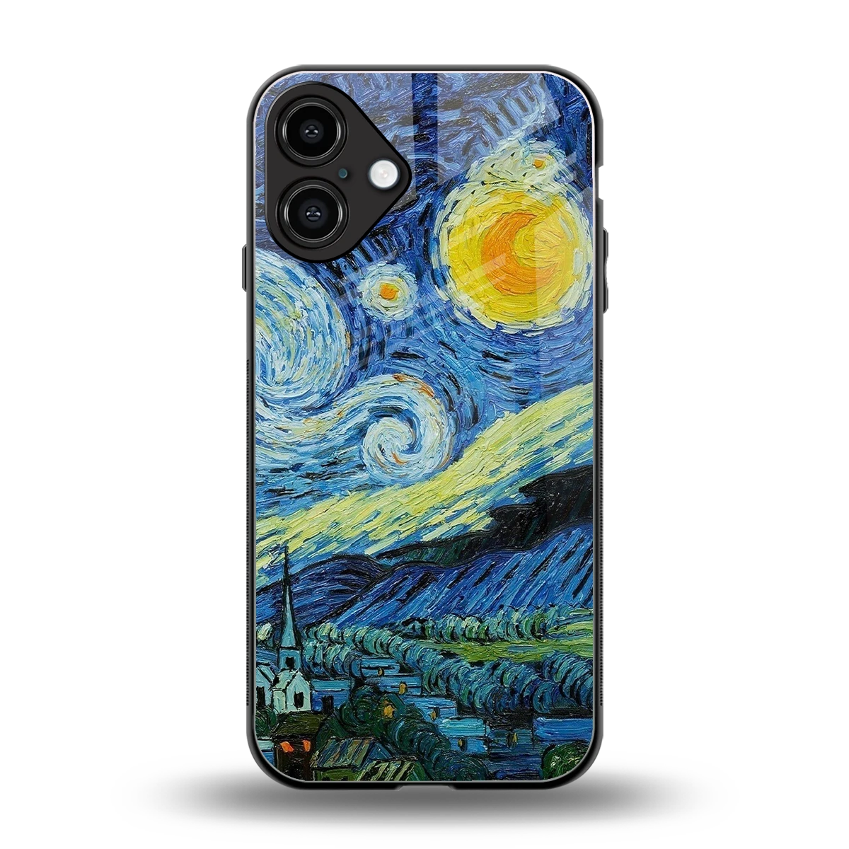 Starry night back phone cover | glass case for iphone 16 plus