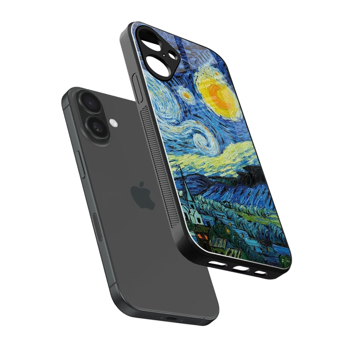 Starry night sleek iphone 16 plus cover with tempered glass back and TPU edges