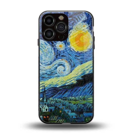 Starry night back phone cover | glass case for iphone 16 pro max