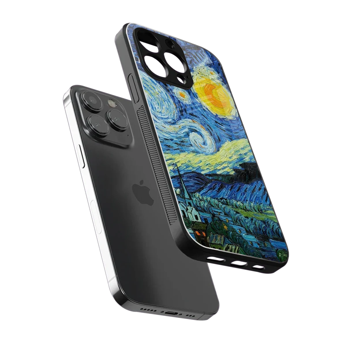 Starry night sleek iphone 16 pro max cover with tempered glass back and TPU edges