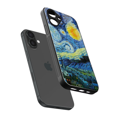 Starry night sleek iPhone 16 cover with tempered glass back and TPU edges