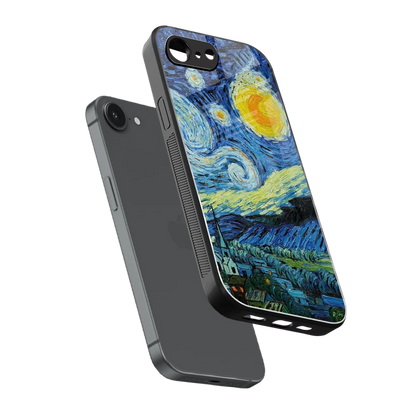 Starry night sleek iphone 16e cover with tempered glass back and TPU edges