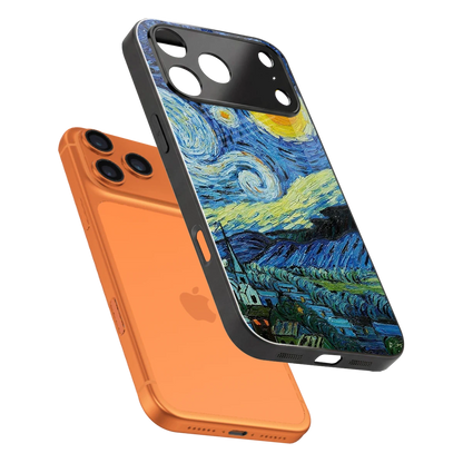 Starry night sleek iphone 17 pro cover with tempered glass back and TPU edges
