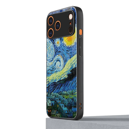 Starry night iphone 17 pro mobile cover | shockproof glass phone case