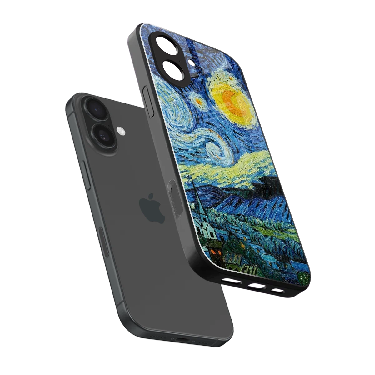 Starry night sleek iphone 17 cover with tempered glass back and TPU edges