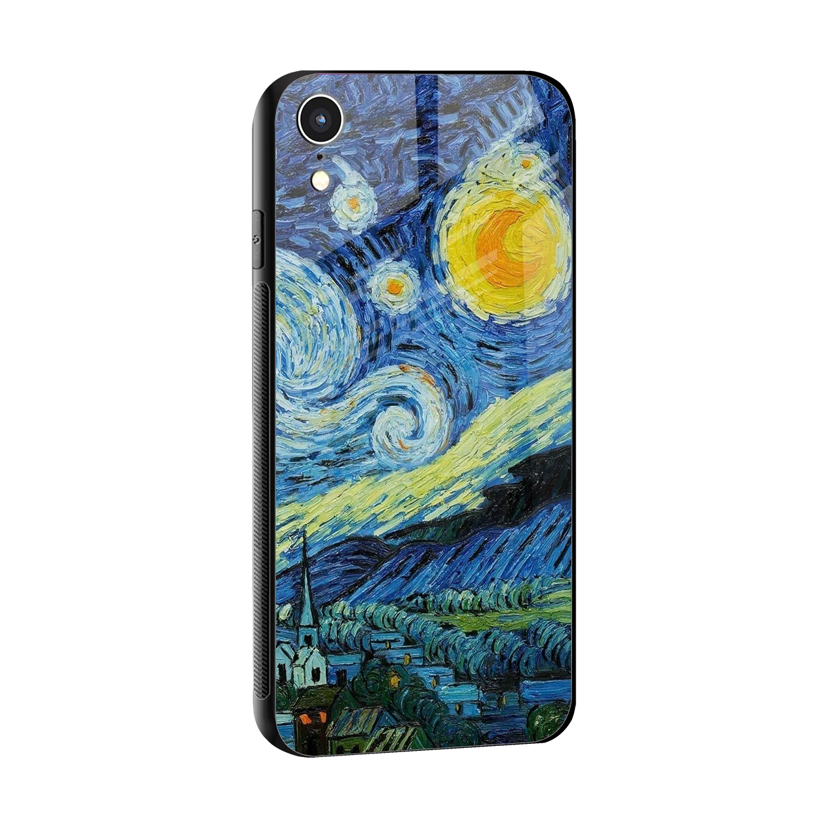 Starry night sleek iphone xr cover with tempered glass back and TPU edges