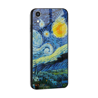 Starry night sleek iphone xr cover with tempered glass back and TPU edges