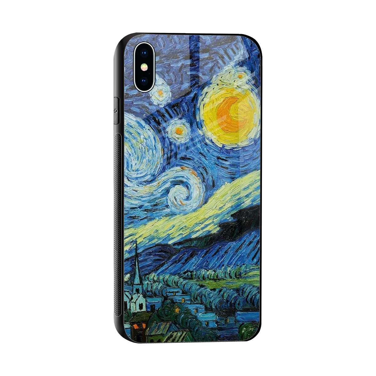 Starry night sleek iphone xs max cover with tempered glass back and TPU edges
