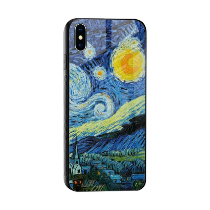 Starry night sleek iphone xs max cover with tempered glass back and TPU edges