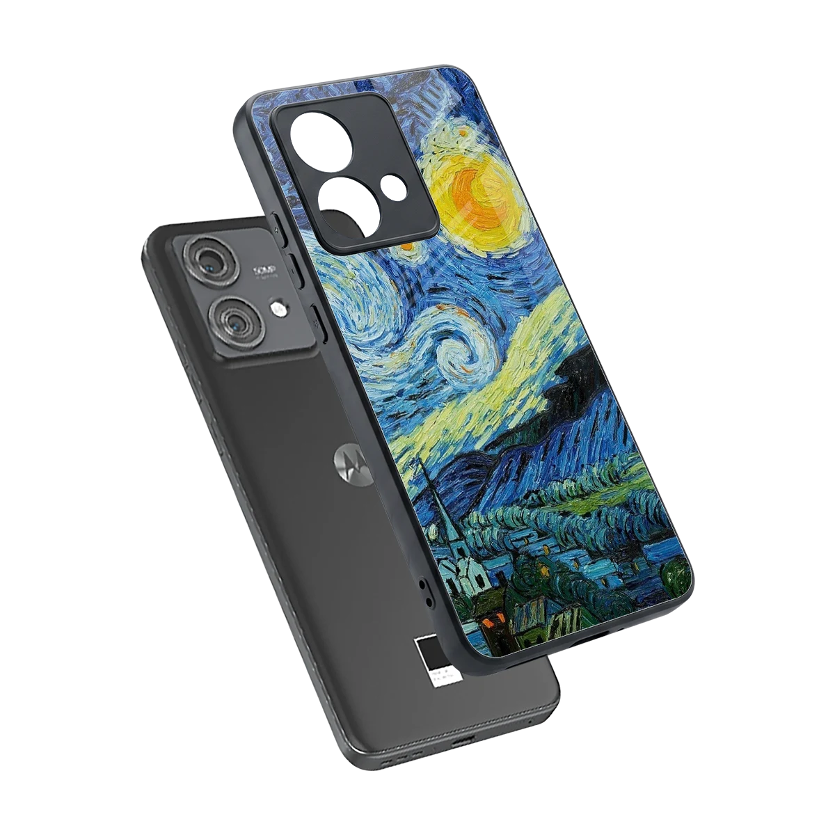 Starry night sleek motorola edge 40 neo 5g cover with tempered glass back and TPU edges