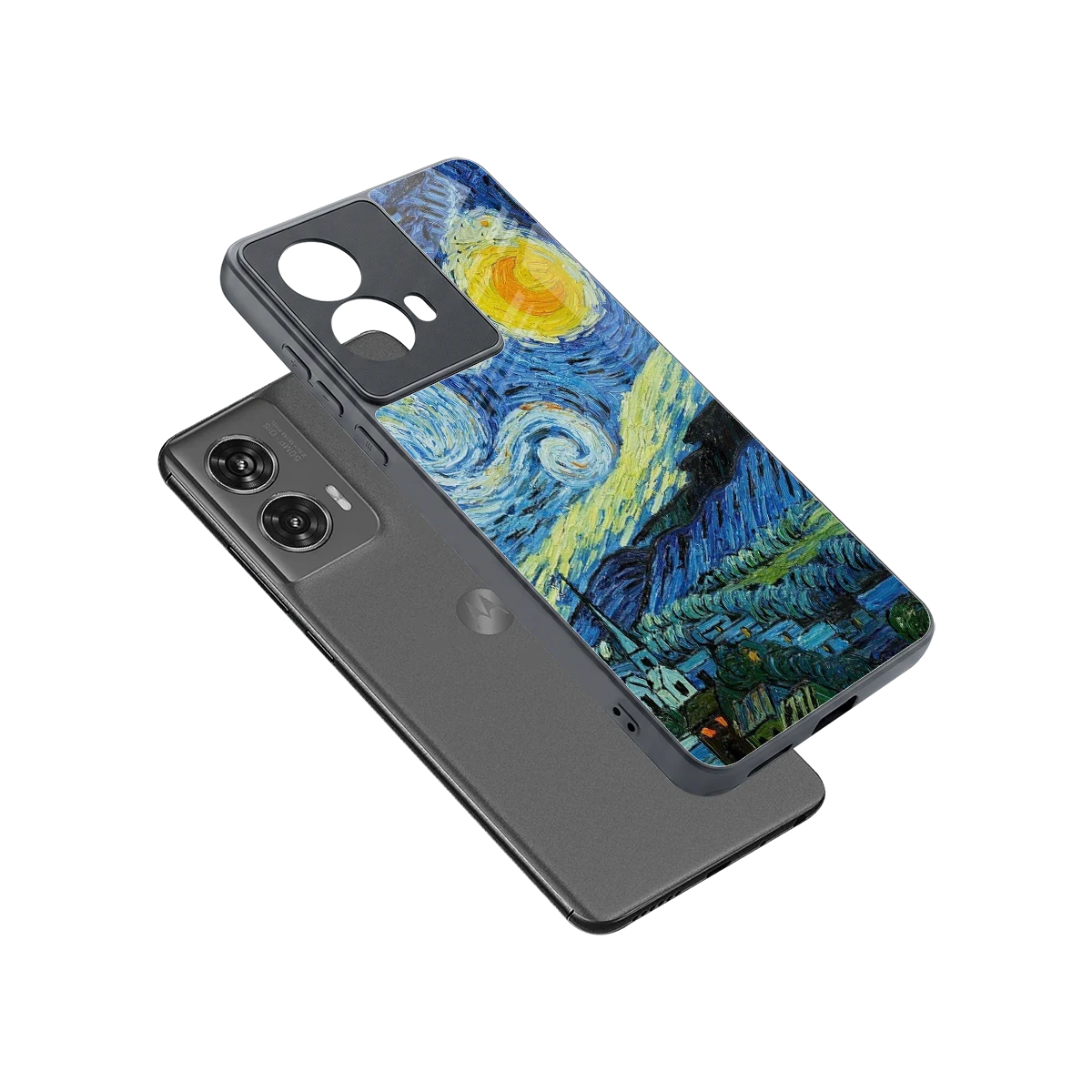 Starry night sleek motorola edge 50 fusion cover with tempered glass back and TPU edges