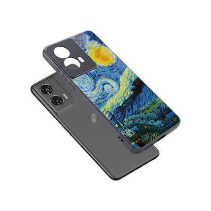 Starry night sleek motorola edge 50 fusion cover with tempered glass back and TPU edges