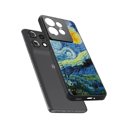 Starry night sleek motorola edge 50 pro cover with tempered glass back and TPU edges
