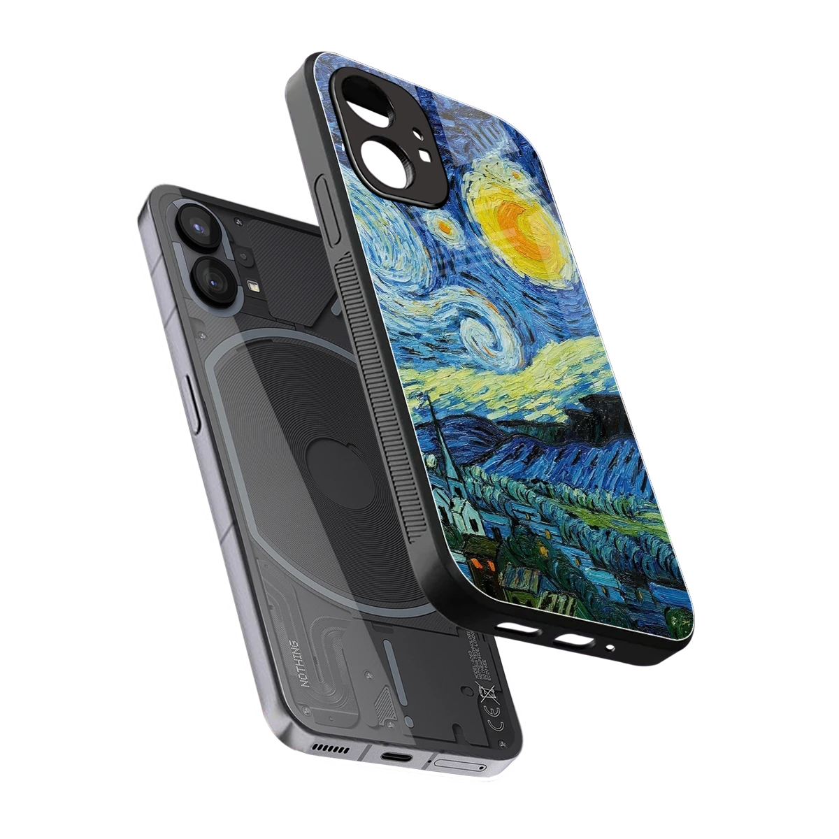 Starry night sleek nothing phone 1 cover with tempered glass back and TPU edges