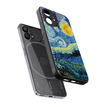 Starry night sleek nothing phone 1 cover with tempered glass back and TPU edges