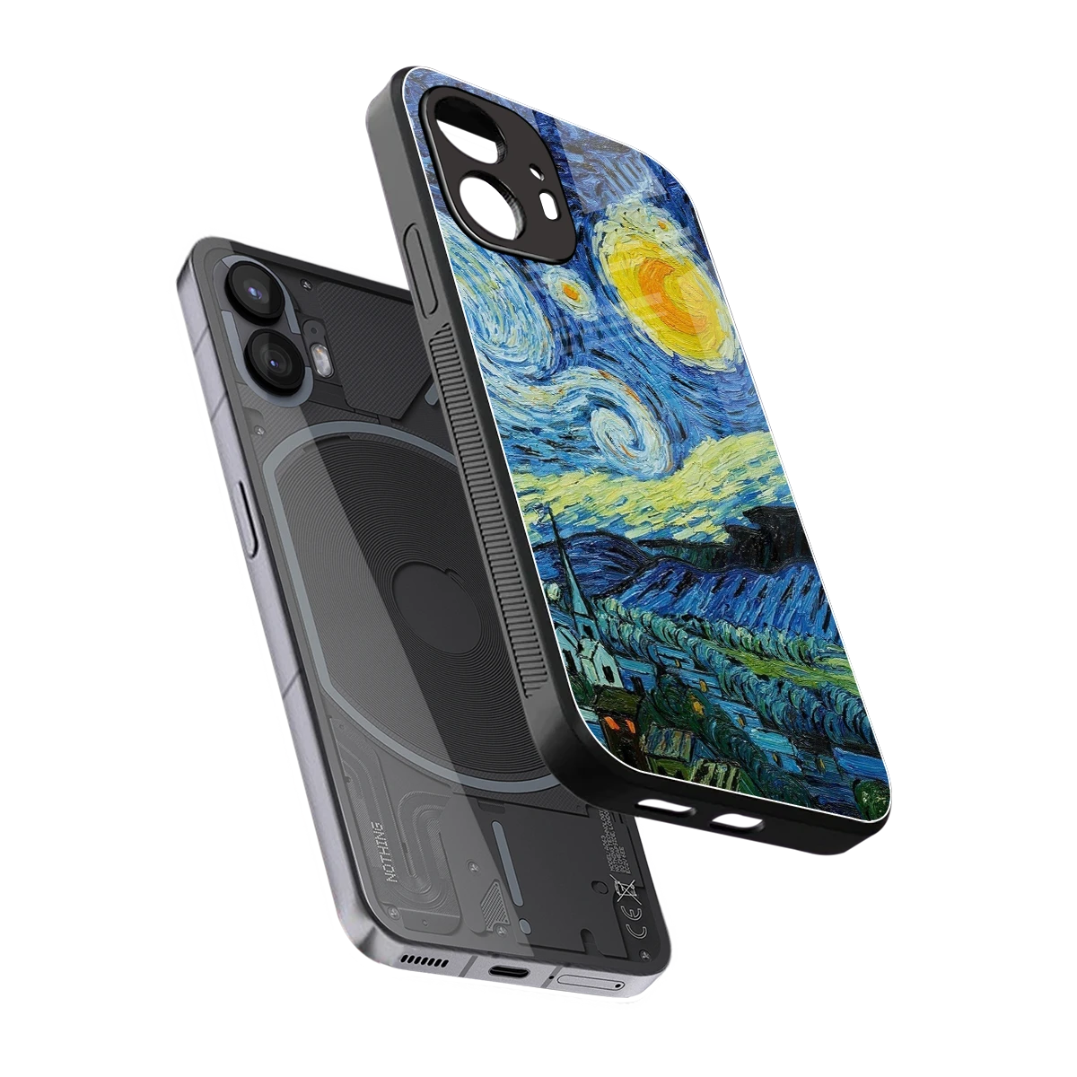 Starry night sleek nothing phone 2 cover with tempered glass back and TPU edges