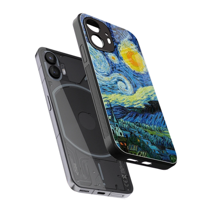 Starry night sleek nothing phone 2 cover with tempered glass back and TPU edges