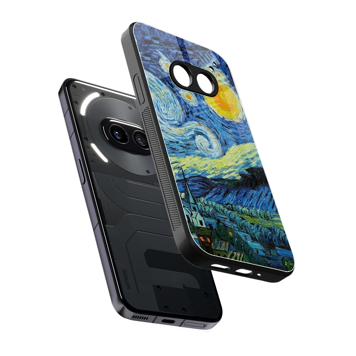 Starry night sleek nothing phone 2a cover with tempered glass back and TPU edges