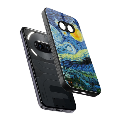 Starry night sleek nothing phone 2a cover with tempered glass back and TPU edges