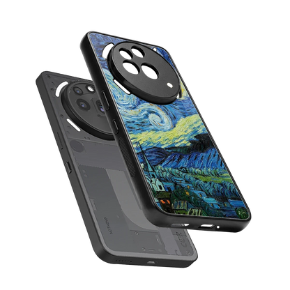 Starry night sleek nothing phone 3a pro cover with tempered glass back and TPU edges