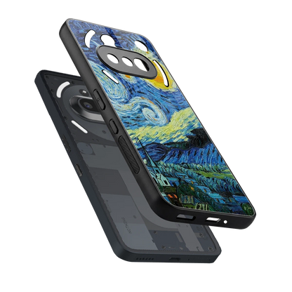 Starry night sleek nothing phone 3a cover with tempered glass back and TPU edges