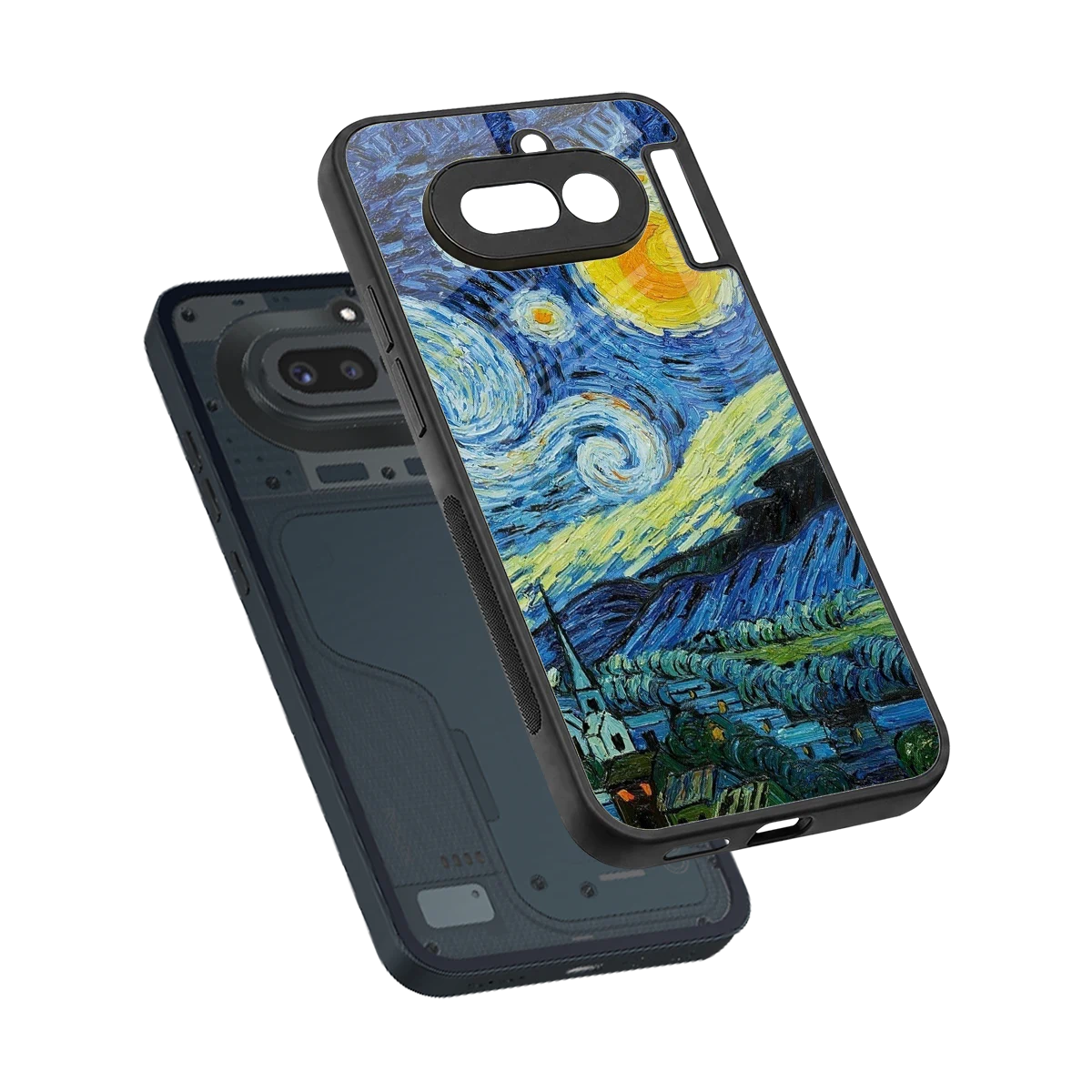 Starry night sleek nothing phone 4a cover with tempered glass back and TPU edges
