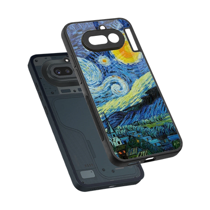 Starry night sleek nothing phone 4a cover with tempered glass back and TPU edges