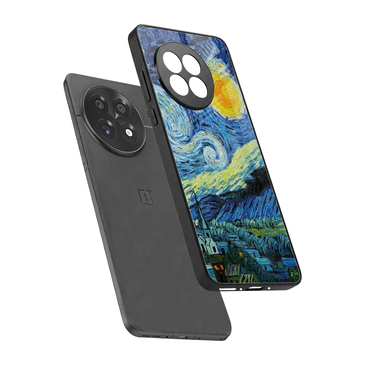 Starry night sleek oneplus 13r cover with tempered glass back and TPU edges