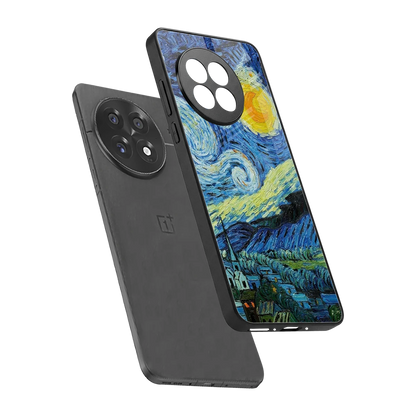 Starry night sleek oneplus 13r cover with tempered glass back and TPU edges
