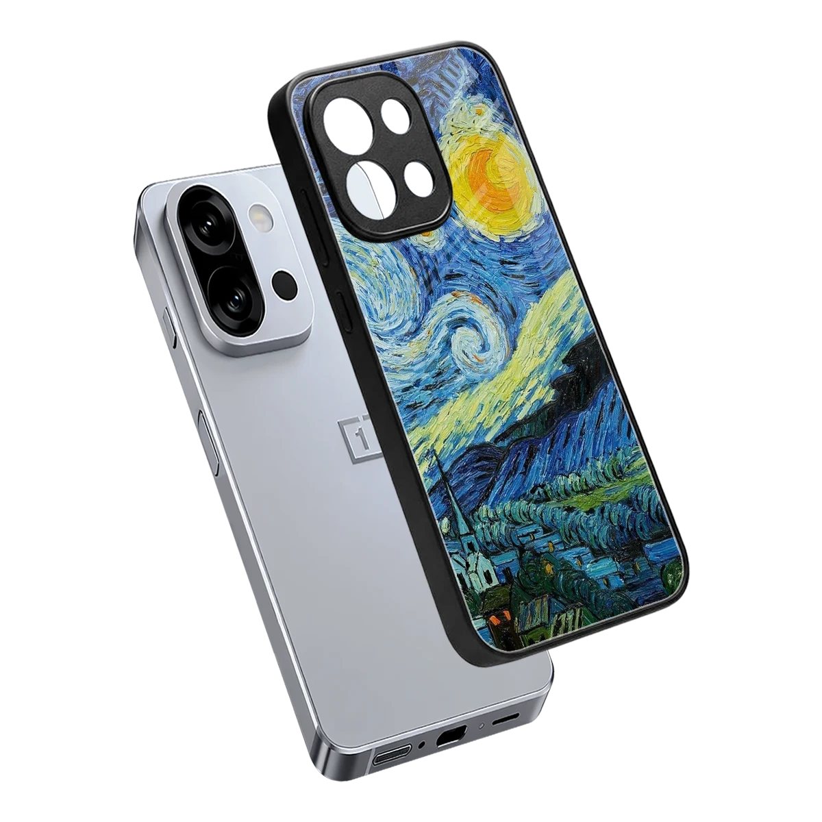 Starry night sleek oneplus 13s cover with tempered glass back and TPU edges