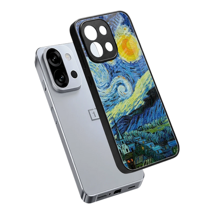 Starry night sleek oneplus 13s cover with tempered glass back and TPU edges