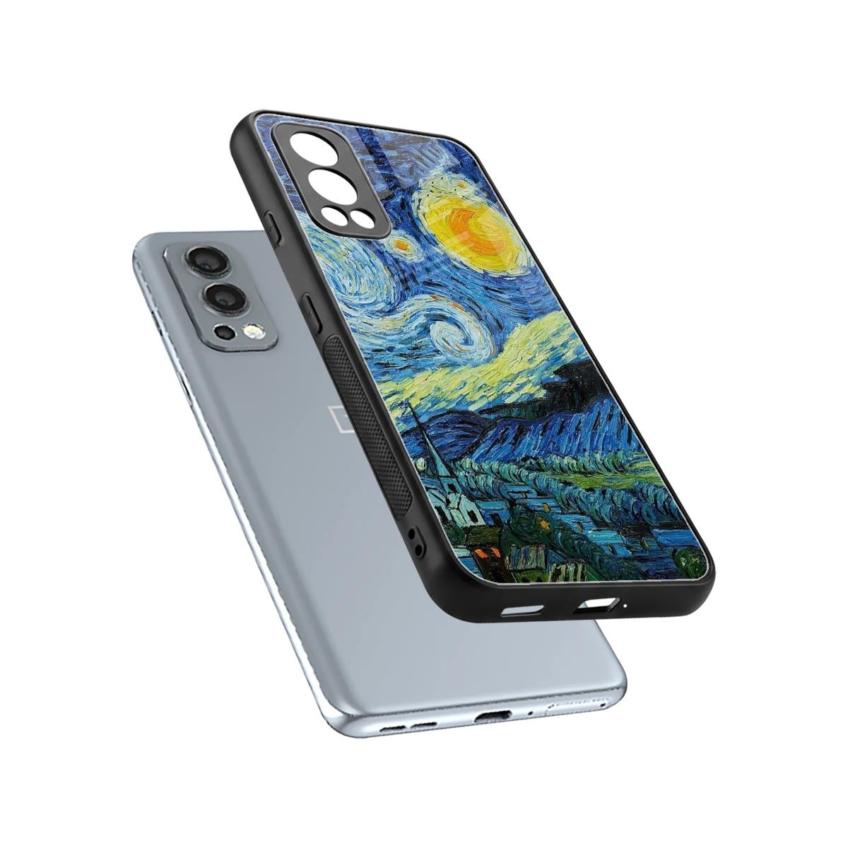 Starry night sleek oneplus nord 2 cover with tempered glass back and TPU edges
