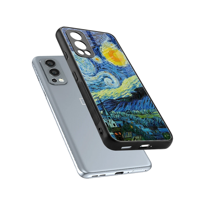 Starry night sleek oneplus nord 2 cover with tempered glass back and TPU edges