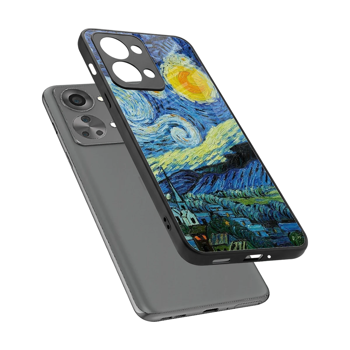 Starry night sleek oneplus nord 2t cover with tempered glass back and TPU edges