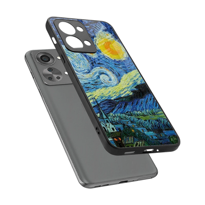 Starry night sleek oneplus nord 2t cover with tempered glass back and TPU edges