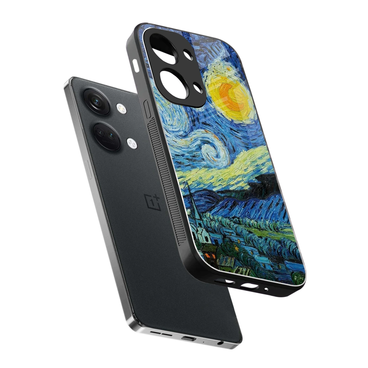 Starry night sleek oneplus nord 3 cover with tempered glass back and TPU edges