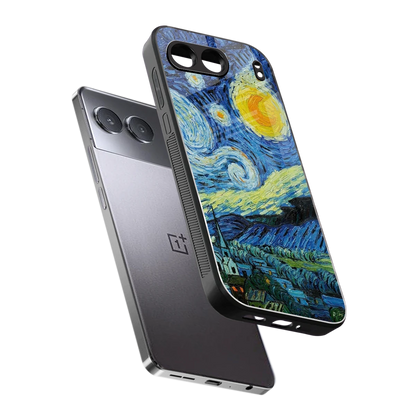 Starry night sleek oneplus nord 4 cover with tempered glass back and TPU edges