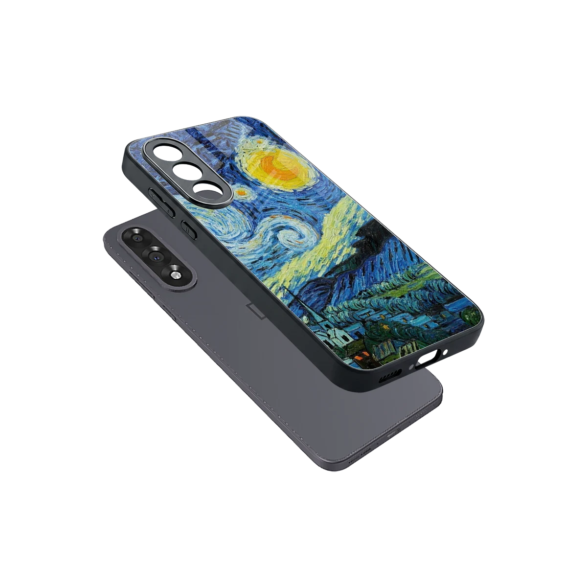 Starry night sleek oneplus nord 5 cover with tempered glass back and TPU edges