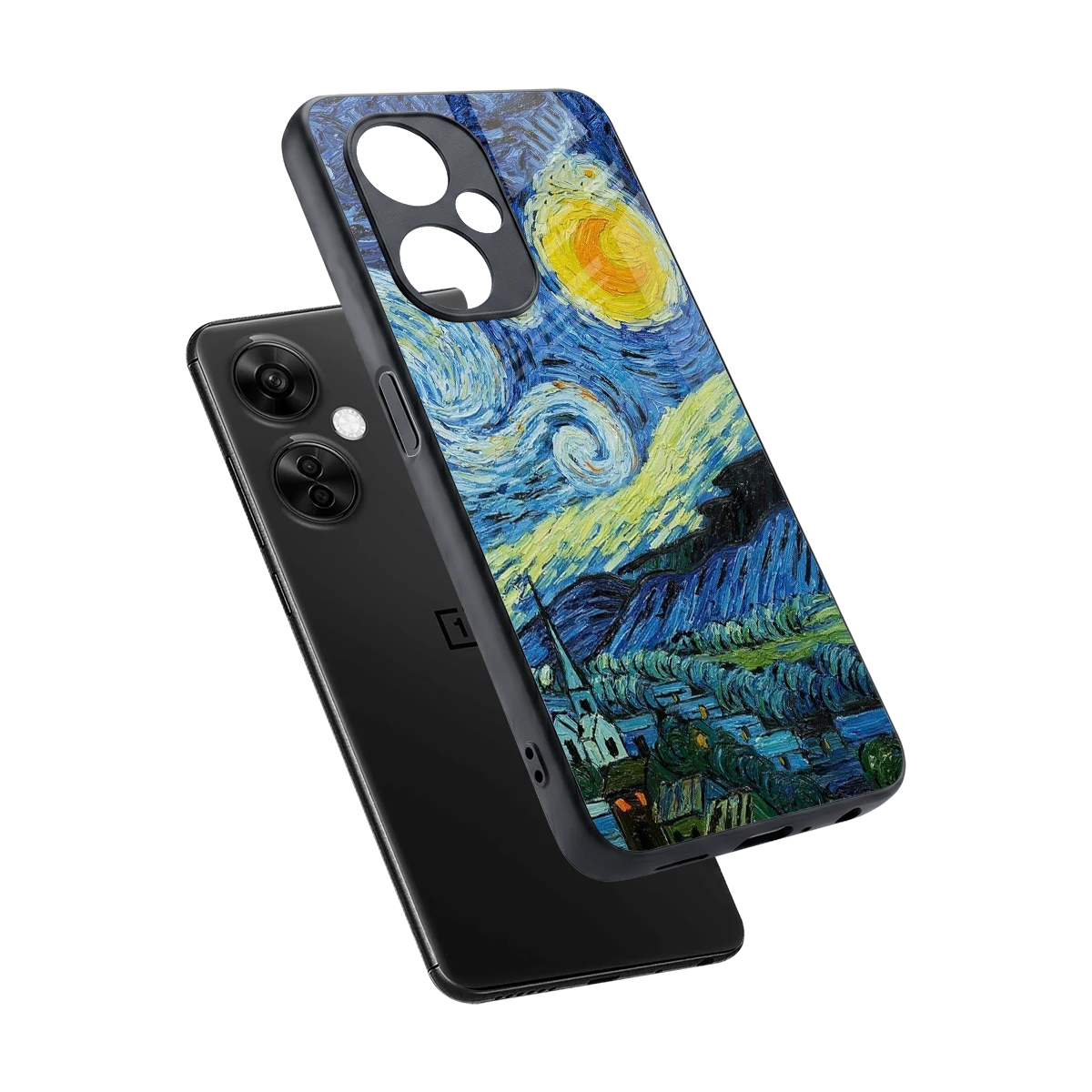Starry night sleek oneplus nord ce 3 lite cover with tempered glass back and TPU edges